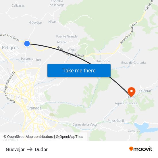Güevéjar to Dúdar map