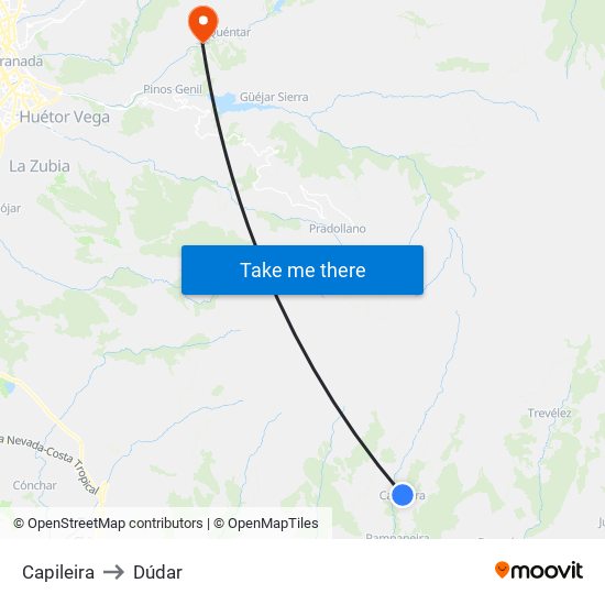 Capileira to Dúdar map