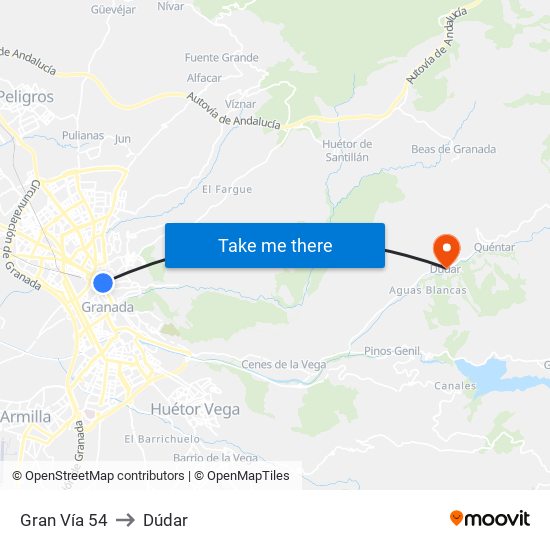 Gran Vía 54 to Dúdar map