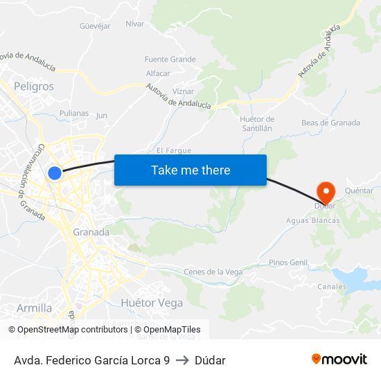 Avda. Federico García Lorca 9 to Dúdar map