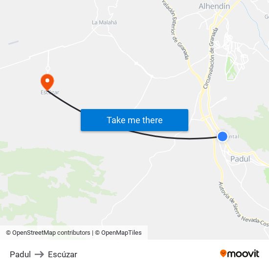 Padul to Escúzar map