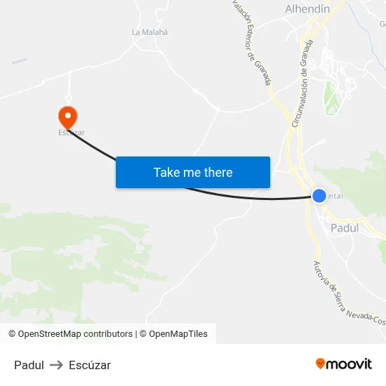 Padul to Escúzar map