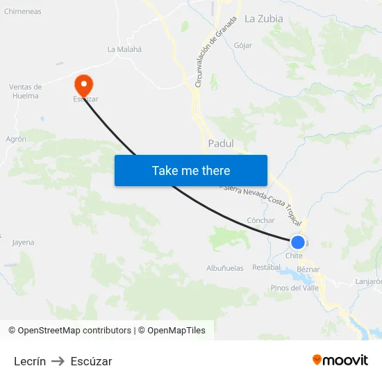 Lecrín to Escúzar map