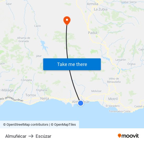 Almuñécar to Escúzar map