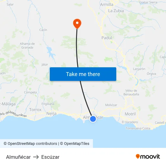 Almuñécar to Escúzar map