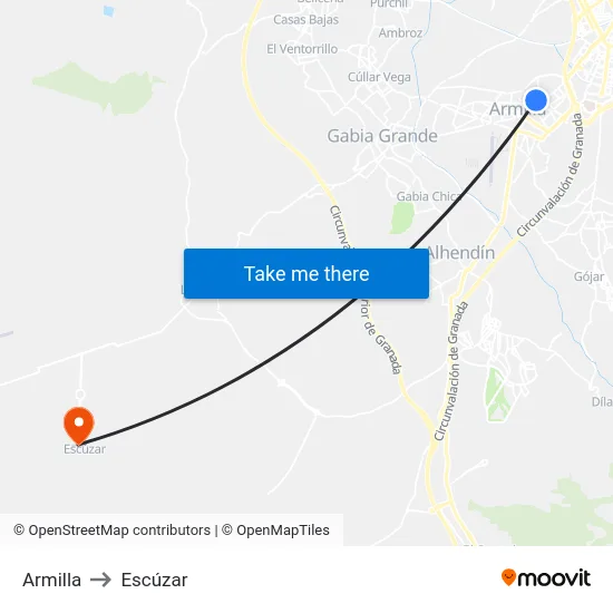 Armilla to Escúzar map