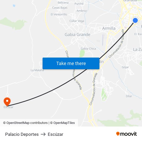 Palacio Deportes to Escúzar map