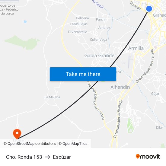 Cno. Ronda 153 to Escúzar map