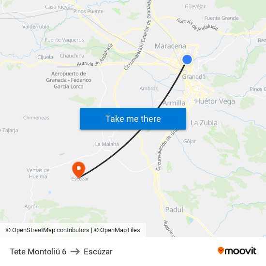 Tete Montoliú 6 to Escúzar map