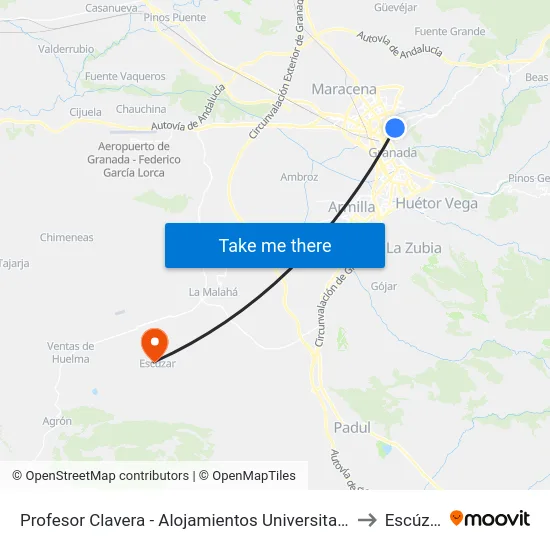 Profesor Clavera - Alojamientos Universitarios to Escúzar map