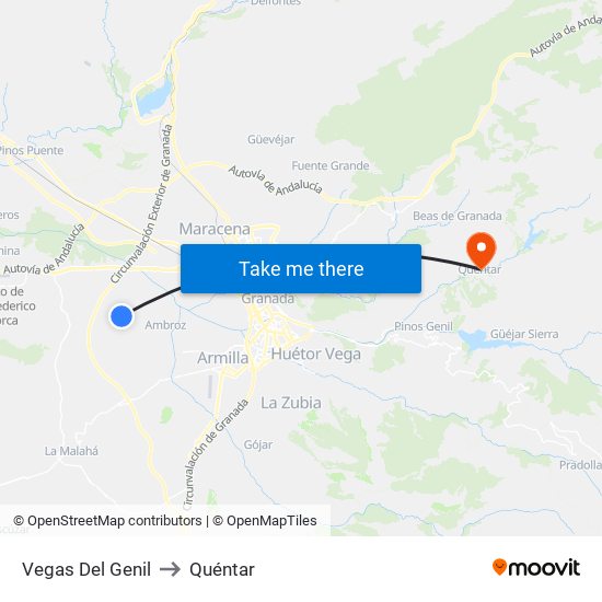 Vegas Del Genil to Quéntar map