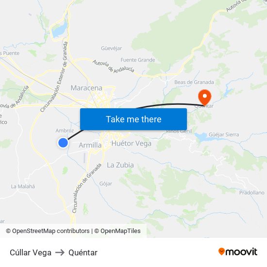 Cúllar Vega to Quéntar map
