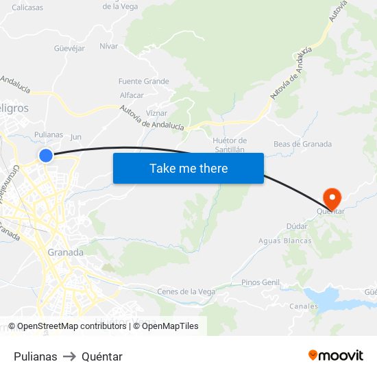 Pulianas to Quéntar map