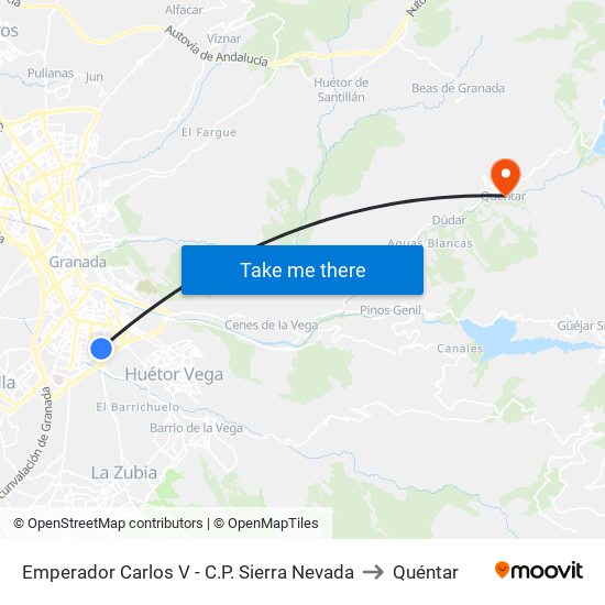 Emperador Carlos V - C.P. Sierra Nevada to Quéntar map