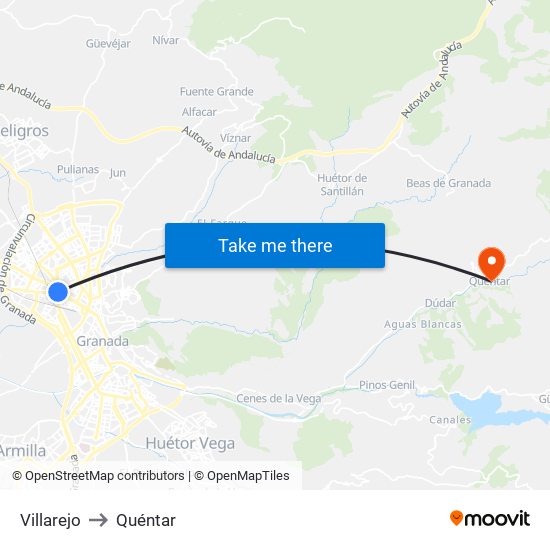 Villarejo to Quéntar map