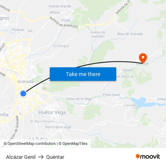 Alcázar Genil to Quéntar map