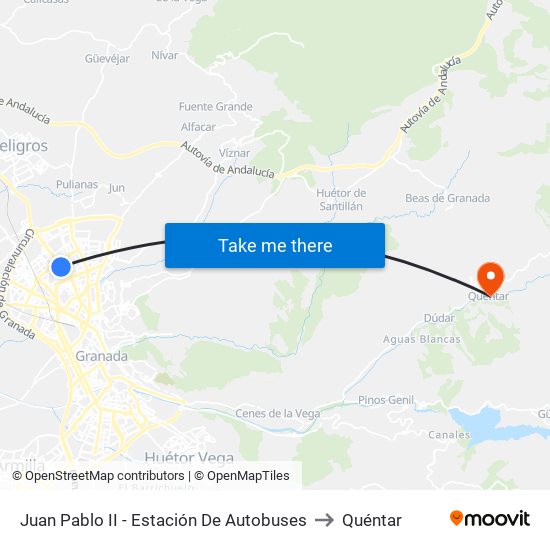 Juan Pablo II - Estación De Autobuses to Quéntar map