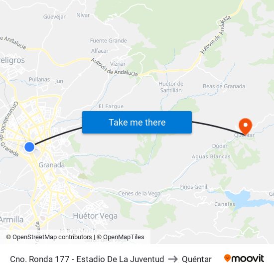 Cno. Ronda 177 - Estadio De La Juventud to Quéntar map