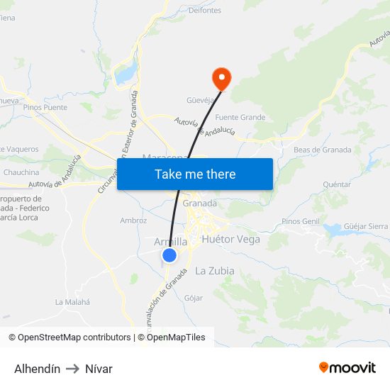 Alhendín to Nívar map