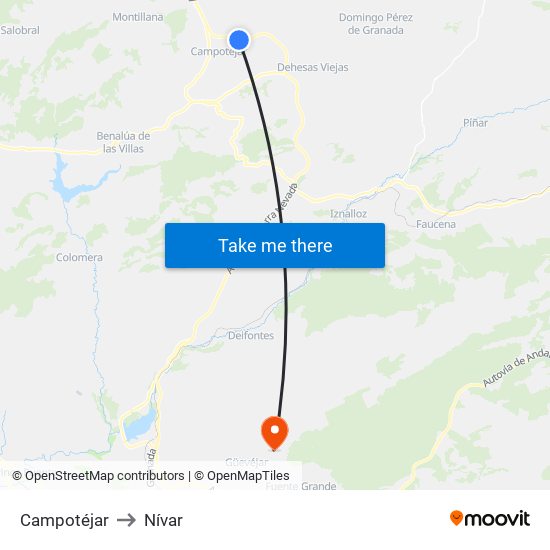 Campotéjar to Nívar map