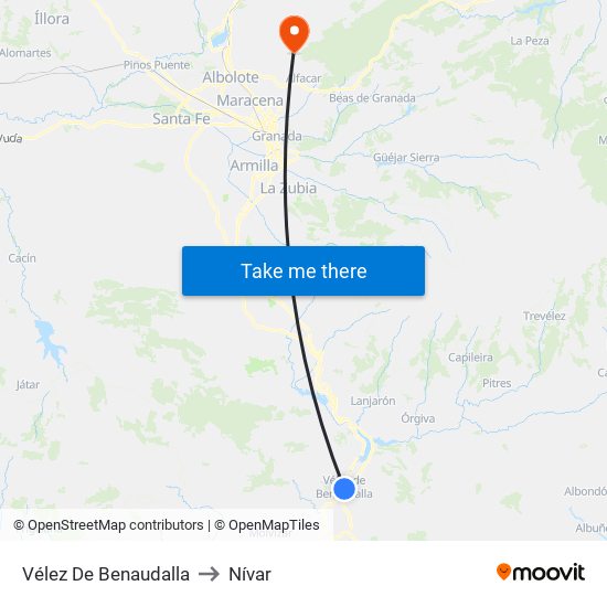 Vélez De Benaudalla to Nívar map
