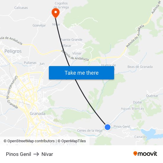 Pinos Genil to Nívar map