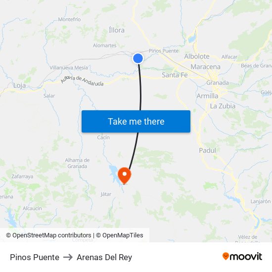 Pinos Puente to Arenas Del Rey map