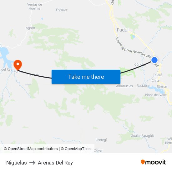 Nigüelas to Arenas Del Rey map