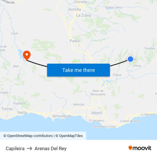 Capileira to Arenas Del Rey map