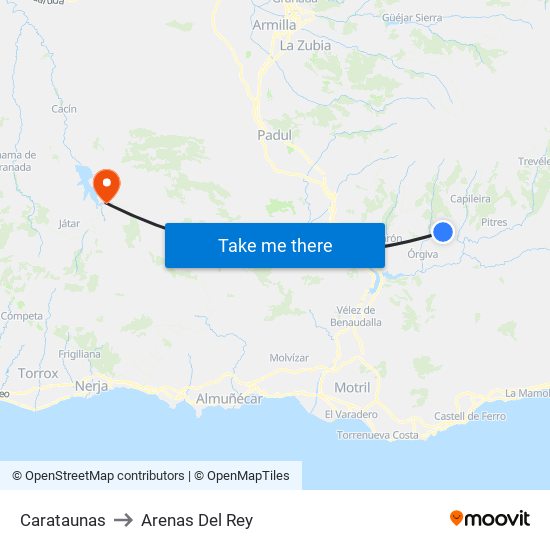 Carataunas to Arenas Del Rey map