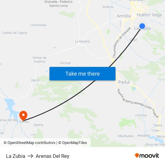 La Zubia to Arenas Del Rey map