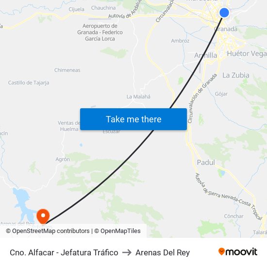 Cno. Alfacar - Jefatura Tráfico to Arenas Del Rey map