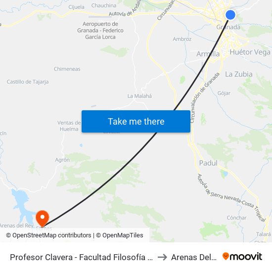 Profesor Clavera - Facultad Filosofía Y Letras to Arenas Del Rey map