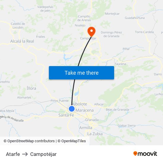 Atarfe to Campotéjar map