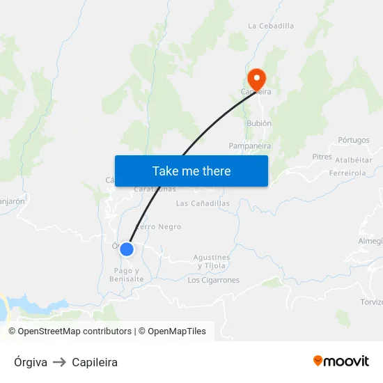 Órgiva to Capileira map