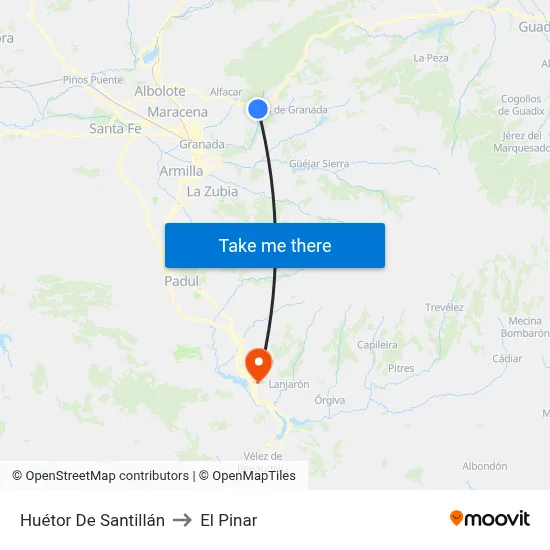 Huétor De Santillán to El Pinar map
