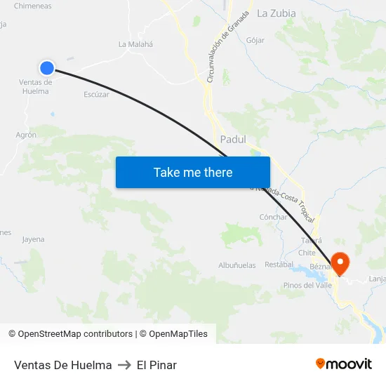Ventas De Huelma to El Pinar map