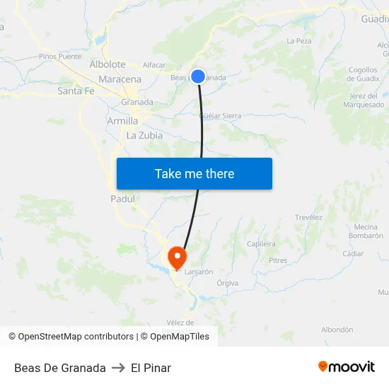 Beas De Granada to El Pinar map