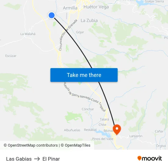 Las Gabias to El Pinar map