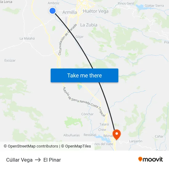 Cúllar Vega to El Pinar map