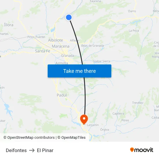 Deifontes to El Pinar map