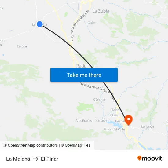 La Malahá to El Pinar map