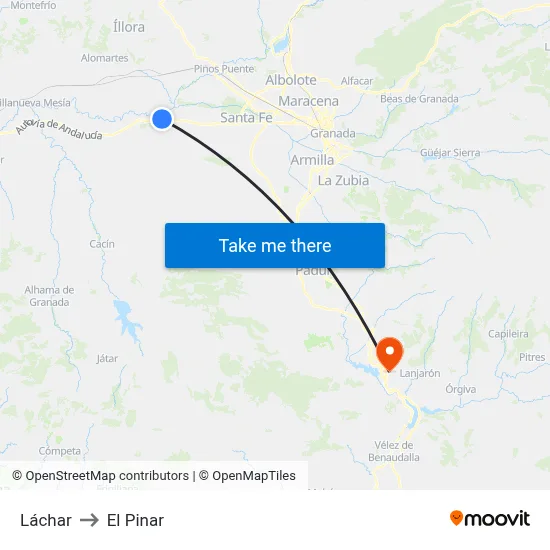 Láchar to El Pinar map