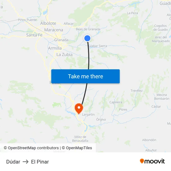 Dúdar to El Pinar map