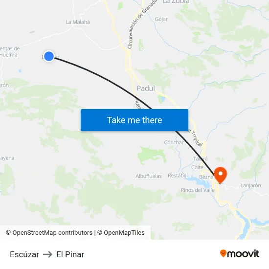 Escúzar to El Pinar map