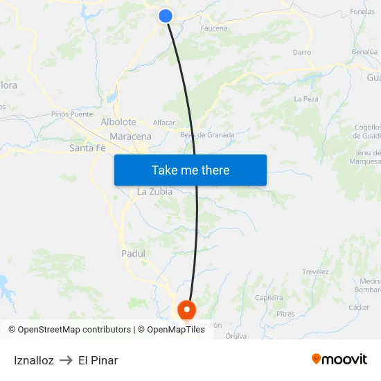 Iznalloz to El Pinar map