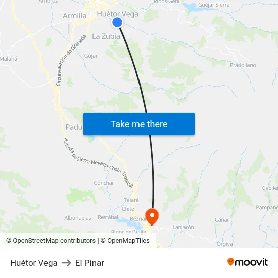Huétor Vega to El Pinar map