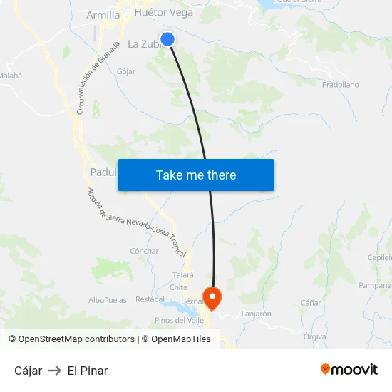 Cájar to El Pinar map