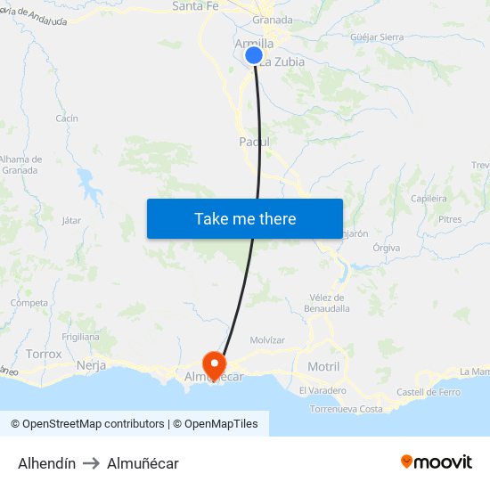 Alhendín to Almuñécar map