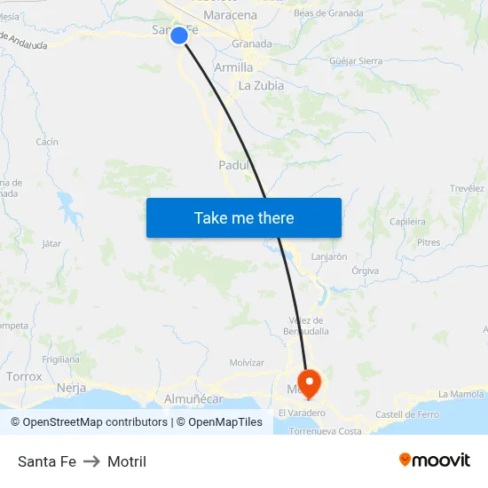 Santa Fe to Motril map
